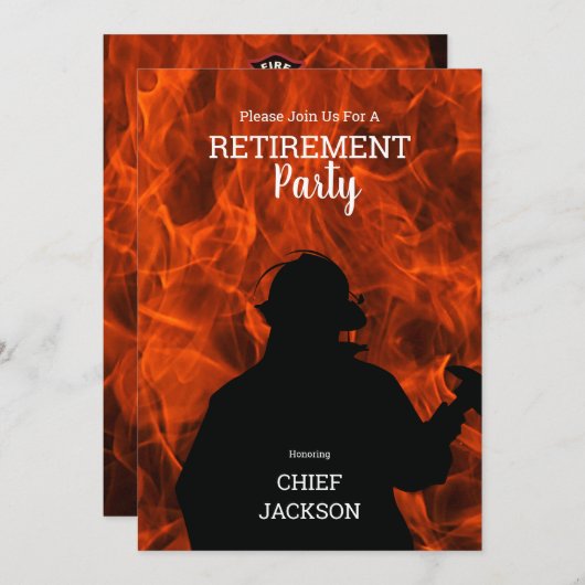 Firefighter Silhouette Flames Retirement Party Kaart (Voorkant / Achterkant)