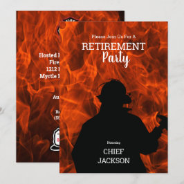 Firefighter Silhouette Flames Retirement Party Kaart