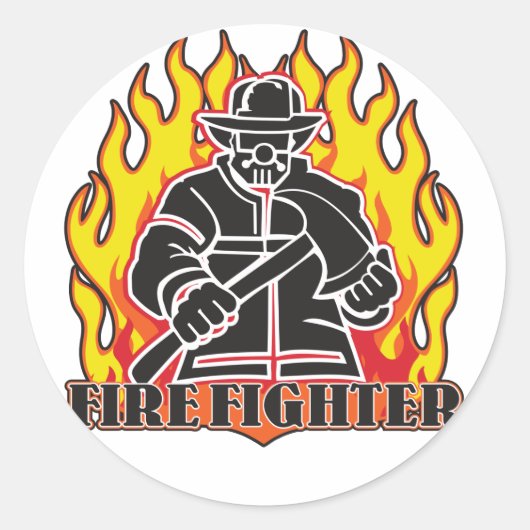 Firefighter Silhouette Ronde Sticker (Voorkant)