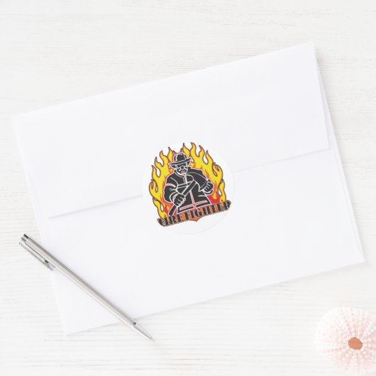 Firefighter Silhouette Ronde Sticker (Envelop)