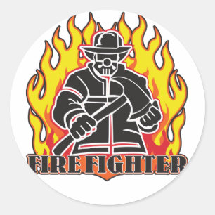 Firefighter Silhouette Ronde Sticker