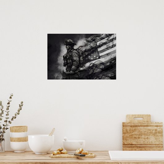 Firefighter Smoke Ink American Flag Tribute Poster (Keuken)