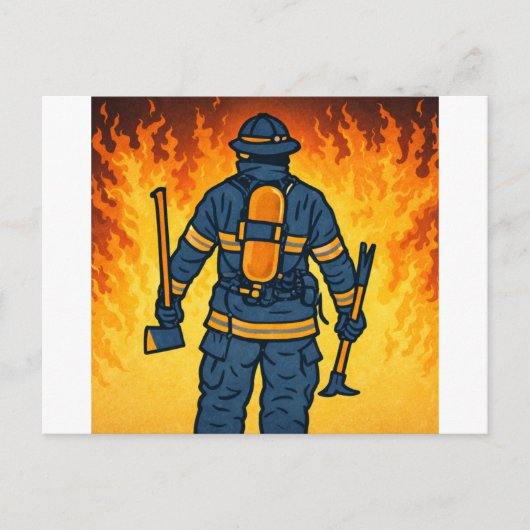 Firefighter Standing Against the Flames Briefkaart (Voorkant)