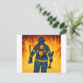Firefighter Standing Against the Flames Briefkaart (Staand voorkant)
