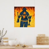 Firefighter Standing Against the Flames Poster (Keuken)