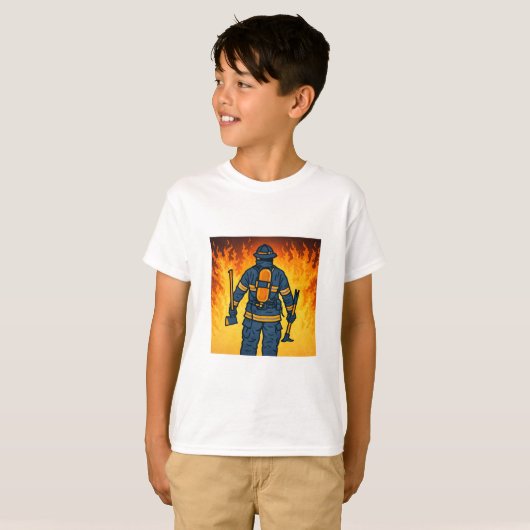 Firefighter Standing Against the Flames T-shirt (Voorkant volledig)