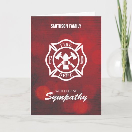 Firefighter Sympathie Embleem op Rode Bokeh Kaart (Voorkant)