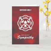 Firefighter Sympathie Embleem op Rode Bokeh Kaart (Gele Bloem)
