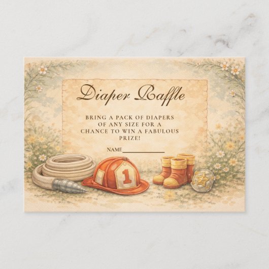 Firefighter Theme Diapper Raffle Informatiekaartje (Voorkant)