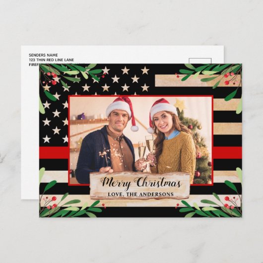 Firefighter Thin Red Line American Flag Kerstmis Feestdagenkaart (Voorkant / Achterkant)