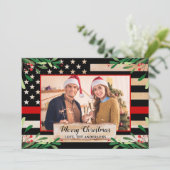 Firefighter Thin Red Line American Flag Kerstmis Feestdagenkaart (Staand voorkant)