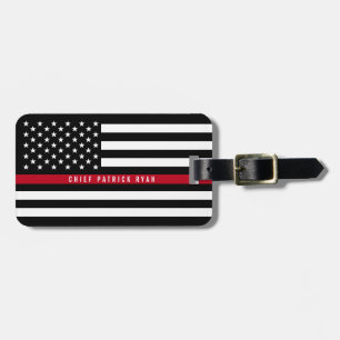 Firefighter Thin Red Line American Flag Monogram Bagagelabel