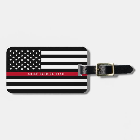 Firefighter Thin Red Line American Flag Monogram Bagagelabel (Voorkant horizontaal)