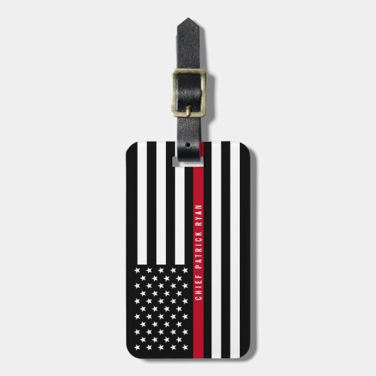 Firefighter Thin Red Line American Flag Monogram Bagagelabel (Voorkant verticaal)