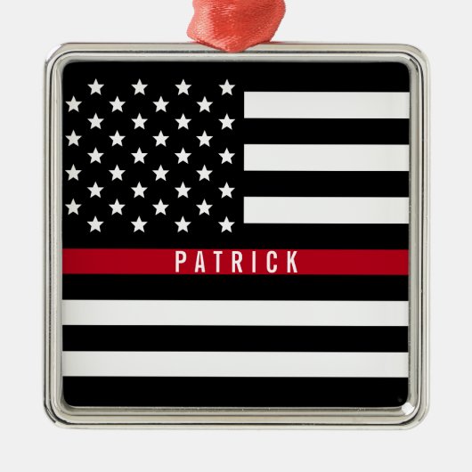 Firefighter Thin Red Line American Flag Monogram Metalen Ornament (Voorkant)