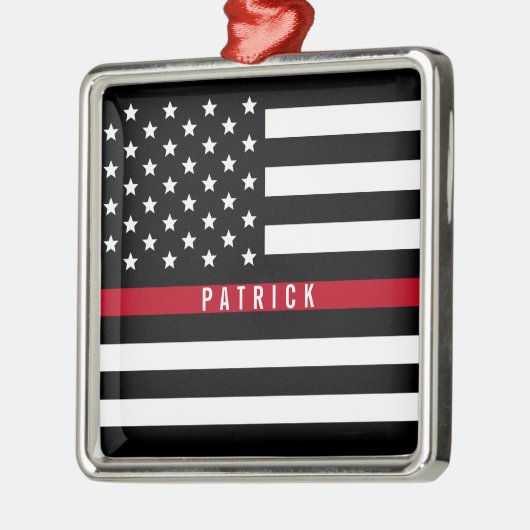 Firefighter Thin Red Line American Flag Monogram Metalen Ornament (Links)