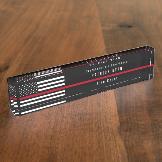 Firefighter Thin Red Line American Flag Monogram Naambordje (Zijkant)