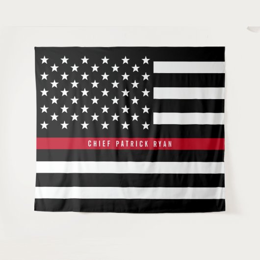 Firefighter Thin Red Line American Flag Monogram Wandkleed (Voorkant (horizontaal))