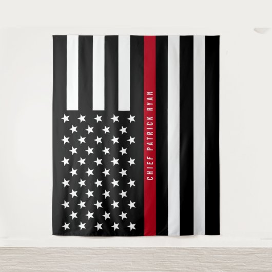 Firefighter Thin Red Line American Flag Monogram Wandkleed (Voorkant)