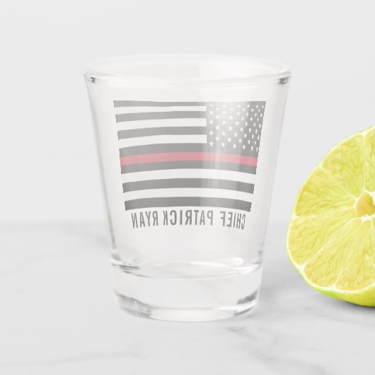 Firefighter Thin Red Line American Flag Naam toevo Shot Glas (Achterkant)