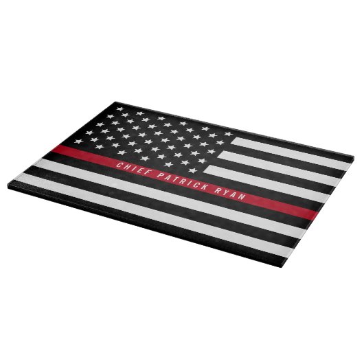 Firefighter Thin Red Line American Flag Name Snijplank (Hoek)