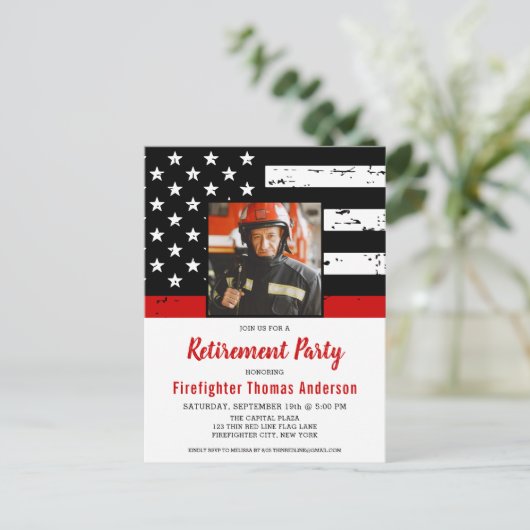 Firefighter Thin Red Line Custom Photo Retirement Briefkaart (Staand voorkant)