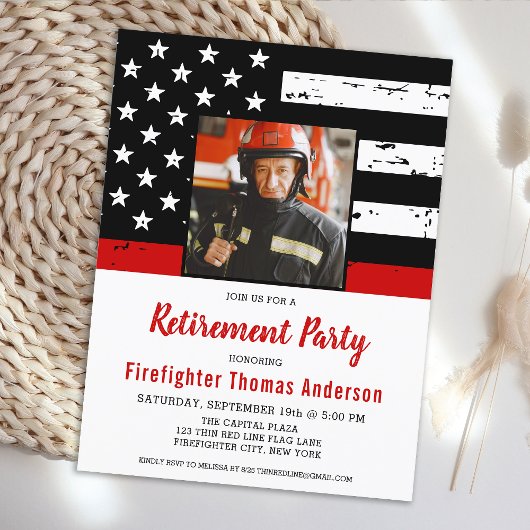 Firefighter Thin Red Line Custom Photo Retirement Briefkaart