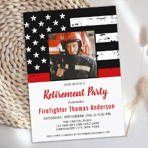 Firefighter Thin Red Line Custom Photo Retirement Kaart