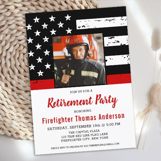 Firefighter Thin Red Line Custom Photo Retirement Kaart