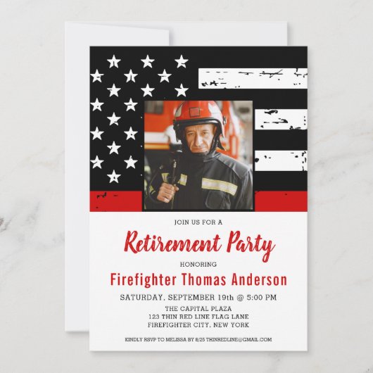 Firefighter Thin Red Line Custom Photo Retirement Kaart (Voorkant)