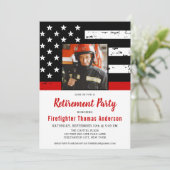 Firefighter Thin Red Line Custom Photo Retirement Kaart (Staand voorkant)