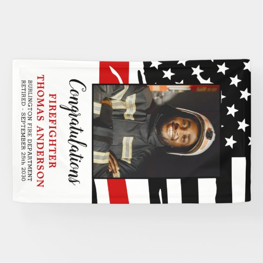 Firefighter Thin Red Line Custom Photo Retirement Spandoek (Horizontaal)