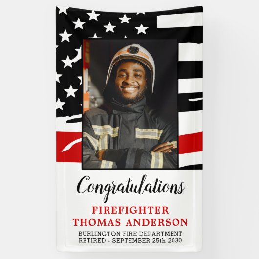 Firefighter Thin Red Line Custom Photo Retirement Spandoek (Verticaal)