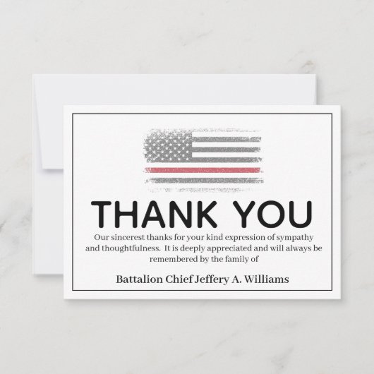 FireFighter Thin Red Line Dank u Bereavement Bedankkaart (Voorkant)