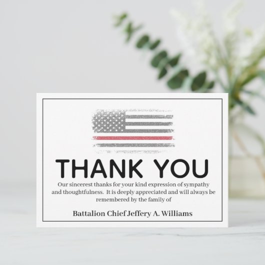FireFighter Thin Red Line Dank u Bereavement Bedankkaart (Staand voorkant)