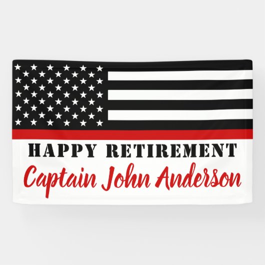 Firefighter Thin Red Line Flag Happy Retirement Spandoek (Horizontaal)