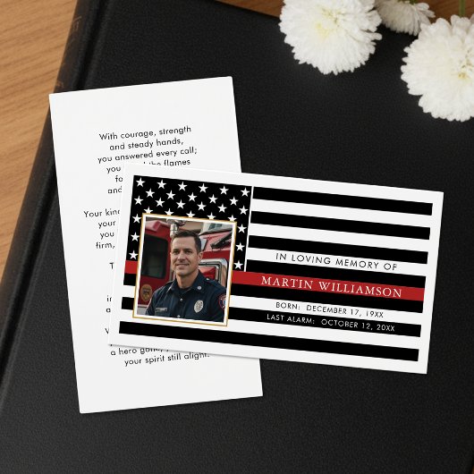 Firefighter Thin Red Line Flag Photo Prayer Card Visitekaartje