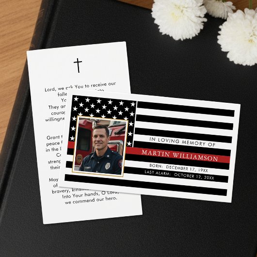 Firefighter Thin Red Line Flag Photo Prayer Card Visitekaartje