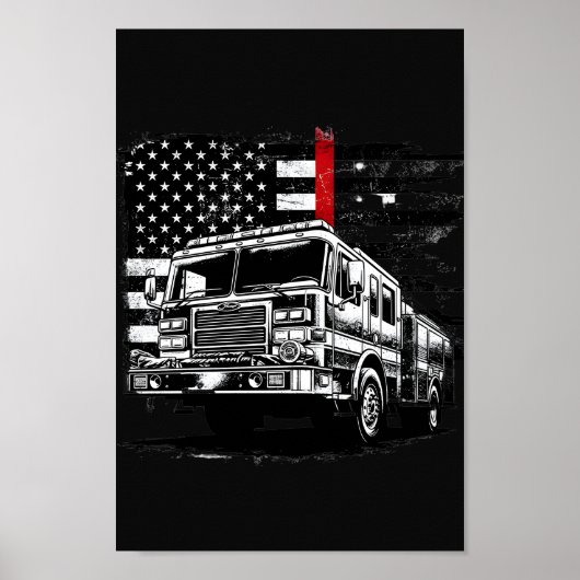 Firefighter Thin Red Line Grunge Flag Poster (Voorkant)