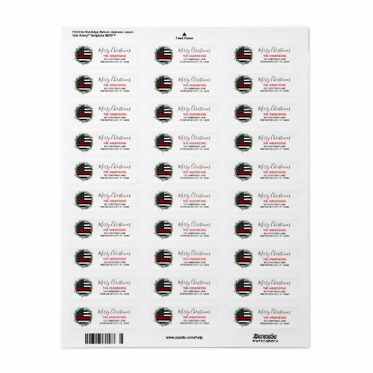 Firefighter Thin Red Line WreatReturn Address Etiket (Full Sheet)