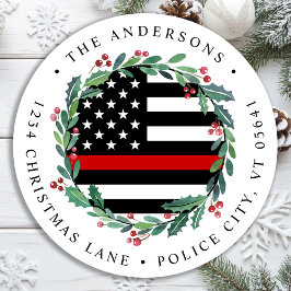 Firefighter Thin Red Line WreatReturn Address Ronde Sticker