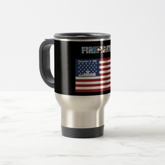 Firefighter Travel Mug Patriotic Thema Reisbeker (Voorkant links)