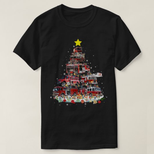 Firefighter Truck Christmas Tree Funny Xmas Pajama T-shirt (Design voorkant)