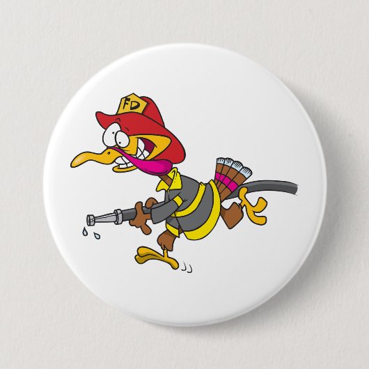 Firefighter Turkey with Hose Ronde Button 7,6 Cm (Voorkant)