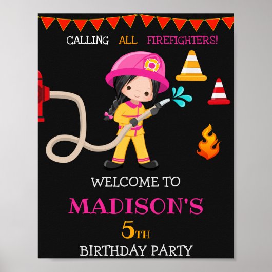 Firefighter welkomstfeest Girl Firefighter Poster (Voorkant)