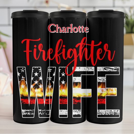 Firefighter Wife Flames Thin Line Thermosbeker