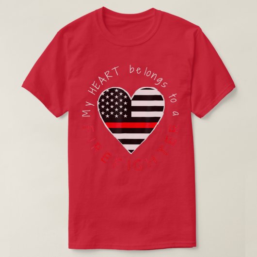 Firefighter Wife Vriendin Thin Red Line Heart T-shirt (Design voorkant)
