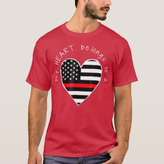 Firefighter Wife Vriendin Thin Red Line Heart T-shirt