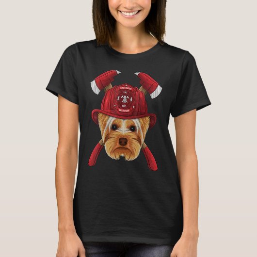 Firefighter Yorkshire Terrier Fireman Boys Kinder T-shirt (Voorkant)