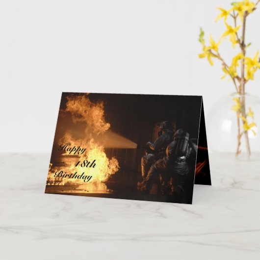 Firefighter's 18th Birthday Kaart (Gele Bloem)